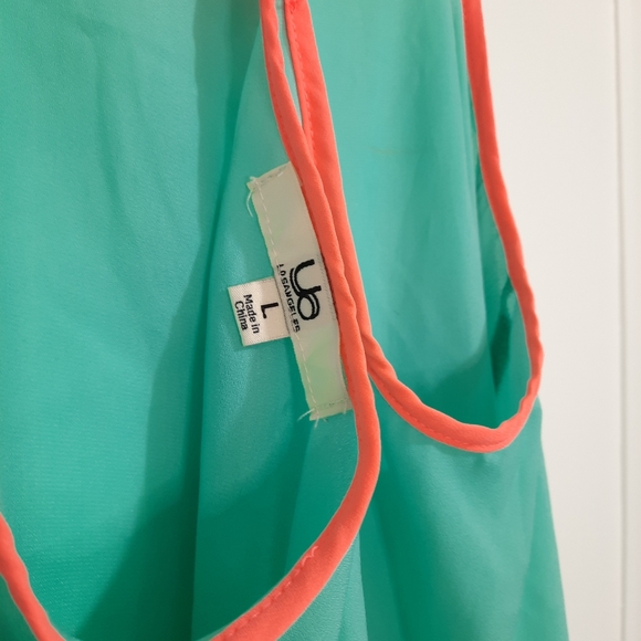 TEAL & ORANGE SHEER TANK TOP SIZE L - Picture 3 of 3